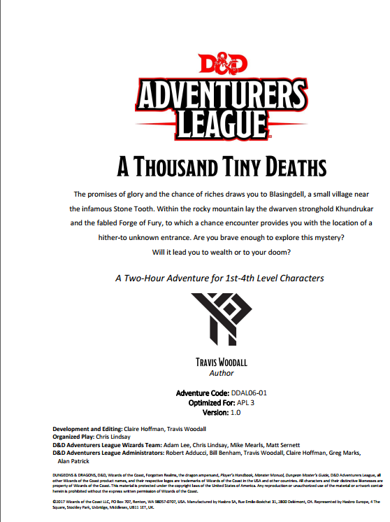 DDAL06-01 A Thousand Tiny Deaths (5e) - Wizards of the Coast | D&D