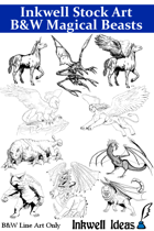 Inkwell Stock Art: B&W Magical Beasts