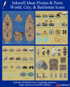 Worldographer Pirates & Ports Battlemat, Settlement, and World/Kingdom Map Icons