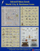 Worldographer Greek Battlemat, Settlement, and World/Kingdom Map Icons