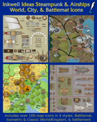 Worldographer Steampunk & Airships Battlemat, Settlement, and World/Kingdom Map Icons