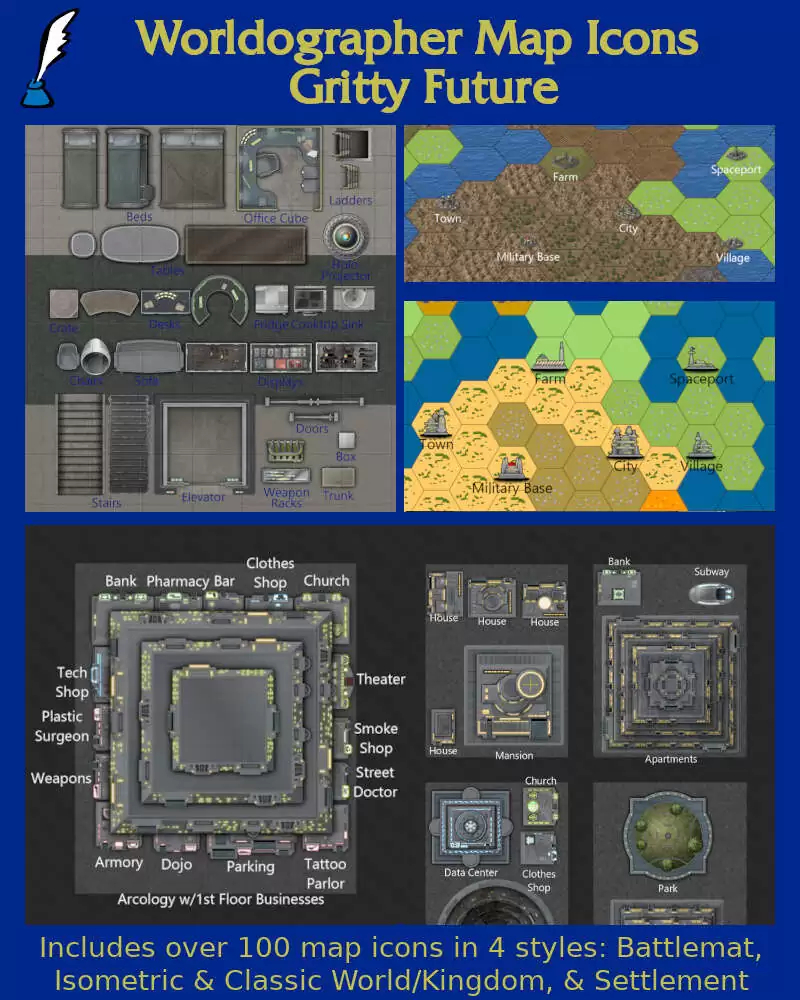 Worldographer Gritty Future Battlemat, Settlement, and World/Kingdom ...
