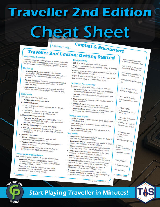 Traveller 2nd Edition Cheat Sheet