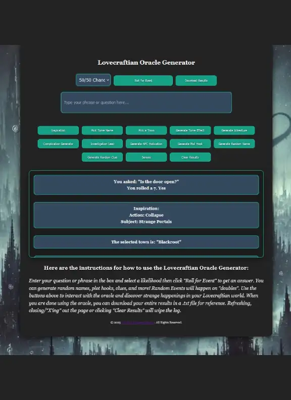 Lovecraftian Solo Oracle Tool