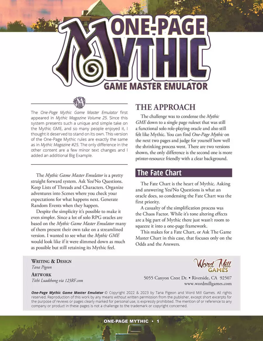One-Page Mythic Game Master Emulator - Word Mill Games | Mythic 