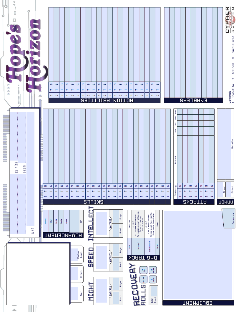 Hope's Horizon - Character Sheet - Monte Cook Games | Cypher System ...