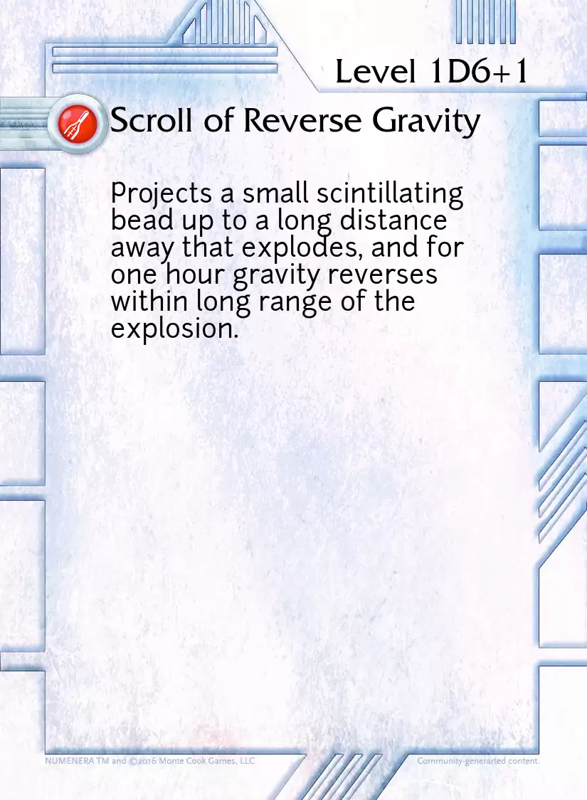 Scroll Of Reverse Gravity - Custom Card - Monte Cook Games | Numenera ...