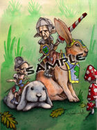 Image- Stock Art- Stock Illustration- Gnomo Goblins riding rabbits