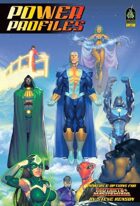 Mutants & Masterminds Power Profiles cover showing several superheroes posing above white clouds
