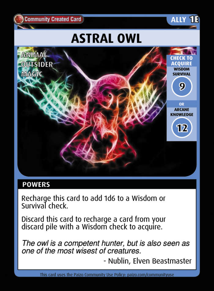 Astral Owl - Custom Card - Paizo | Pathfinder Adventure Card Game Community  Cards | DriveThruCards
