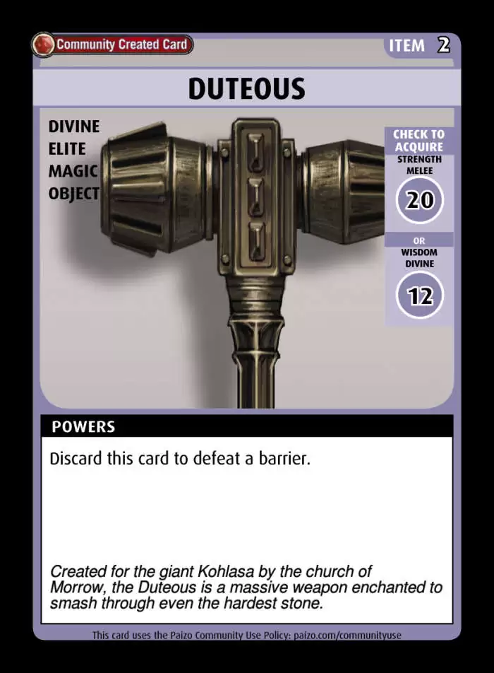 Dutious Duteous - Custom Card - Paizo | Pathfinder Adventure Card Game ...