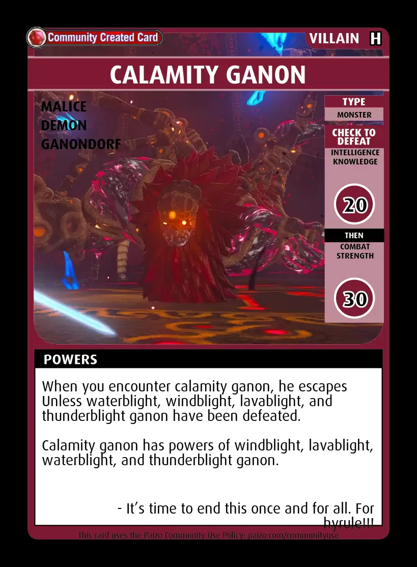 Calamity Ganon Custom Card Paizo Pathfinder Adventure Card