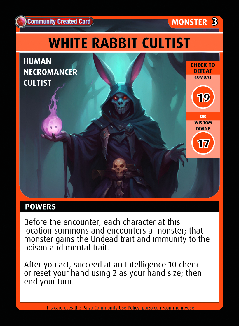 White Rabbit Cultist - Custom Card - Paizo | Pathfinder Adventure Card ...