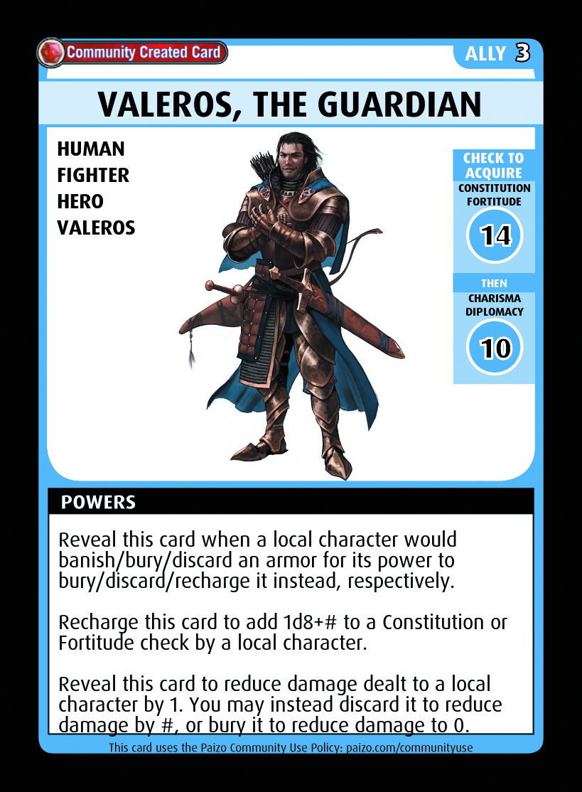 Valeros, The Guardian - Custom Card - Paizo | Pathfinder Adventure Card  Game Community Cards | DriveThruCards, image size:819x1114