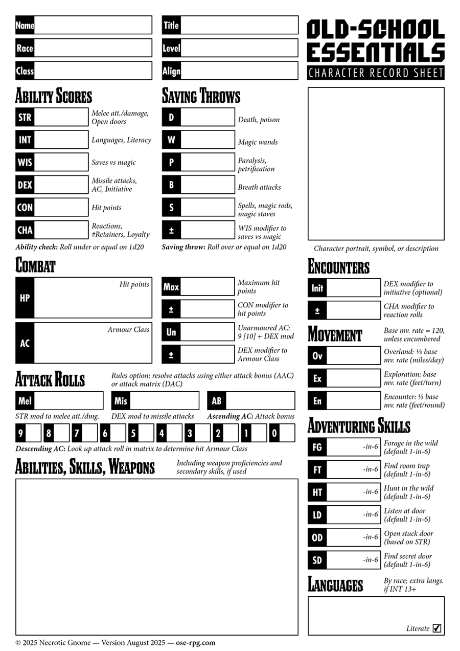 Drivethrurpg Inventory Sheet.pdf Old-School Essentials Character Sheet - Necrotic Gnome | Old-School ...