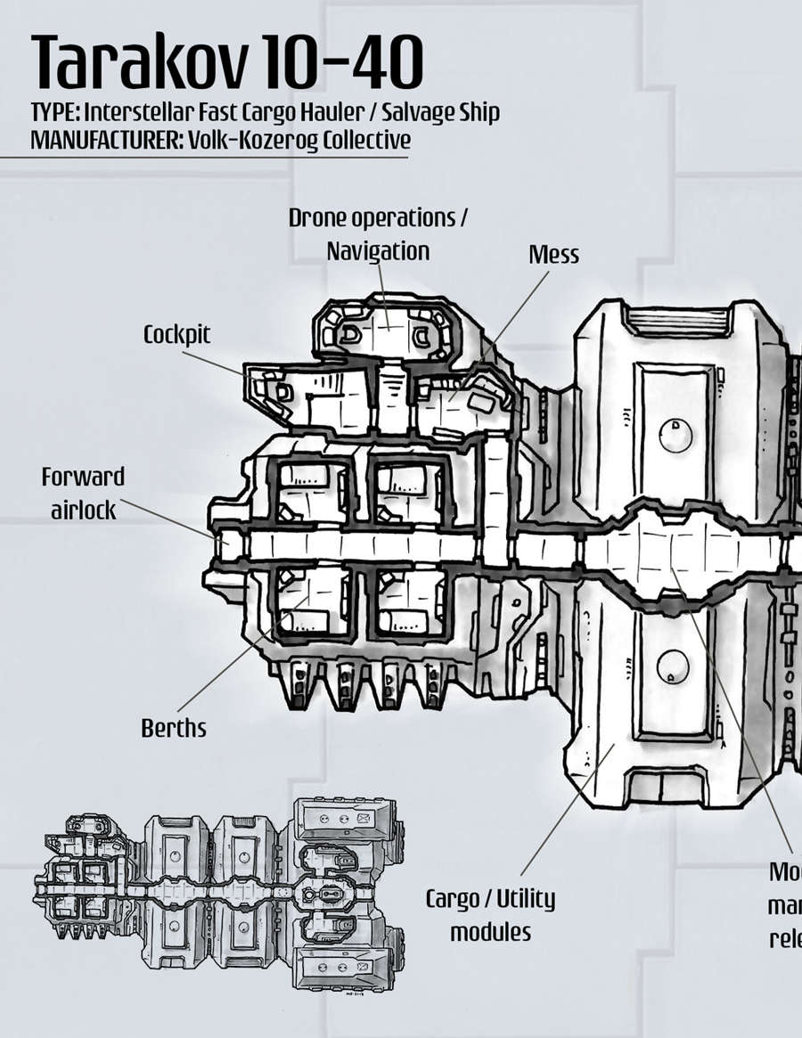 Tarakov 10-40 is a modular freighter with powerful engines. 
