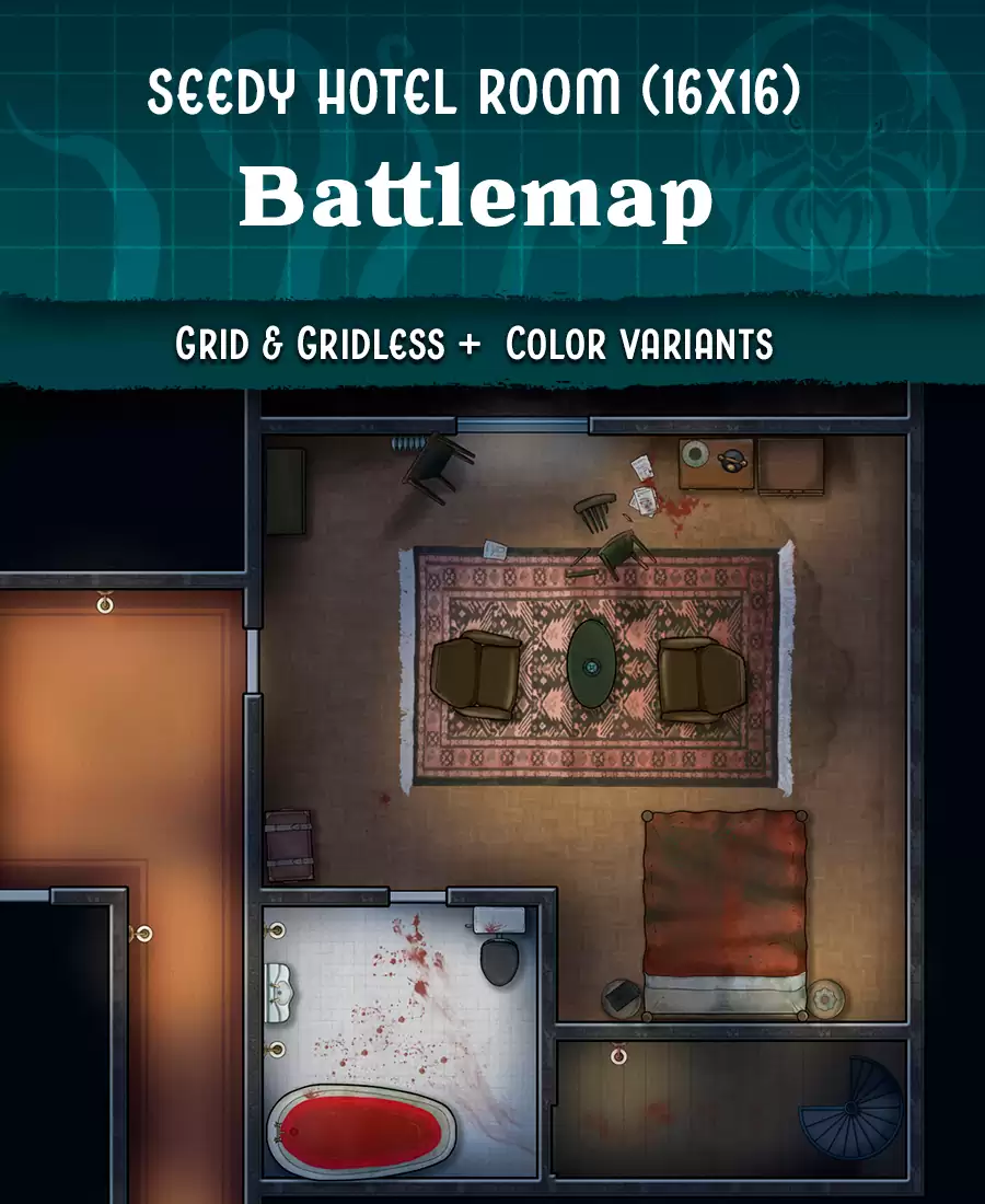 Seedy Hotel Room - Modern Battle Map (16x16) - Miska's Maps | Miska's ...