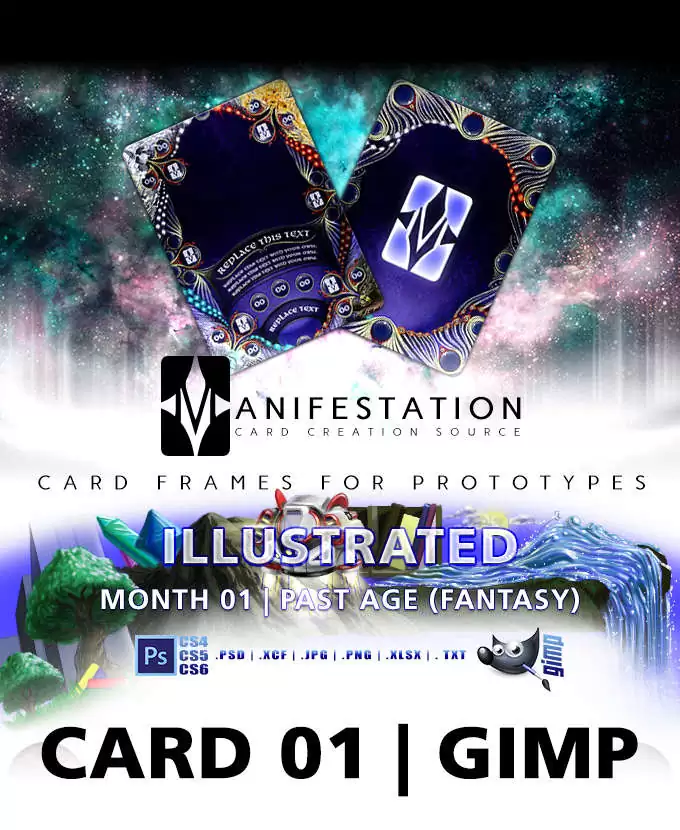 Card 01 - Illustrated (Past Age) Gimp | Card Game Design Template for ...