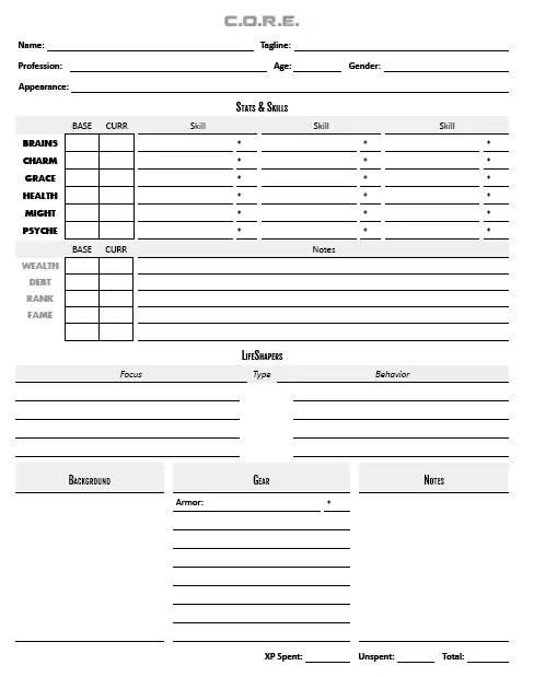 CORE PC Sheet - As If Books | CORE | DriveThruRPG
