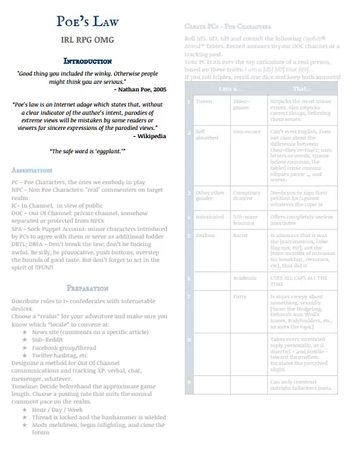 Poe's Law - Banshee Games | Nanogames | DriveThruRPG