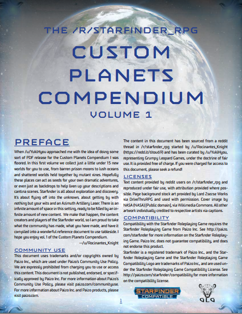 Custom Planets Compendium Volume 1 - Grumpy Leopard Pty Ltd | DriveThruRPG