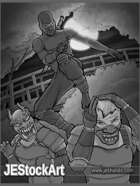 JEStockArt - Supers - Ninja Hero versus Kabuki Guards - GWB