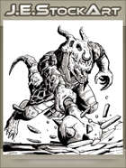JEStockArt - Fantasy - Draconian Lizard Man Charges With Spiked Mace - INB