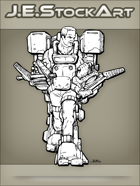 JEStockArt - SciFi - Older Fit Man In Exoskeleton With Dual Vises - INB