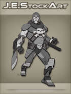 JEStockArt - SciFi - Armored Skull Villain With Blade And Gun - GNB