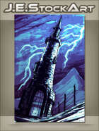 JEStockArt - Fantasy - Blue Sketchy Wizards Tower In Storm - CWB