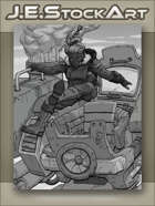 JEStockArt - Steampunk - Female Titan Pilot Jumps Into Giant Diesel Mech - GWB