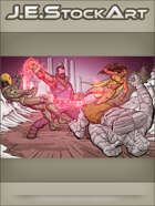 JEStockArt - Super - Villain Punches Heroes in Battle Versus Hero Group - CWB