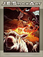 JEStockArt - Fantasy - Hybrid Sheep Dragon Terrorizes Farmstead - CWB