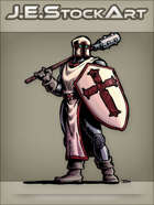 JEStockArt - Fantasy - Classic Cleric With Cross Helm Shield And Long Mace - CNB