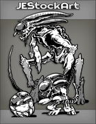 JEStockArt - SciFi - Biped Lobster Alien Morph With Egg And Young - INB
