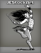 JEStockArt - Fantasy - Dancing Female Satyr With Short Sword And Dark Hair - INB