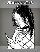 JEStockArt - Fantasy - Worried Victorian Woman With Curly Black Hair Reads Letter - INB