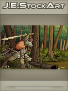 JEStockArt - Fantasy - Tribal Lizardman Chief With Bone Sword In Swamp - CWB