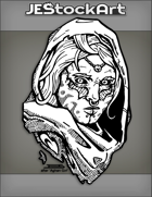 JEStockArt - Fantasy - Alien Arabian Woman With Tribal Marks In Ragged Hood - INB