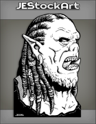 JEStockArt - Fantasy - Yelling Tusked Orc Face With Pierced Ear And Dreads - INB