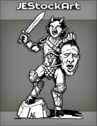 JEStockArt - Fantasy - Satyr Gladiator Yelling And Holding Severed Giant Head - INB