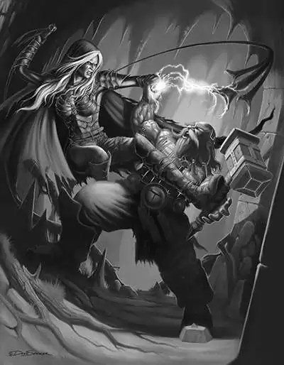 Cover full page - Dark Elf vs Dwarf black & white - RPG Stock Art ...