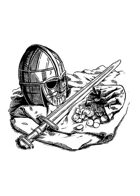 Filler spot - items: saxon helm, sword and coins - RPG Stock Art