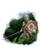 Filler spot colour - character: saxon with spear and shield - RPG Stock Art