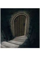 Colour card art - environment: dungeon door closed - RPG Stock Art
