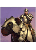 Colour card art - character: knight riding panther - RPG Stock Art