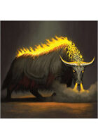 Colour card art - creature: flaming gorgon yak - RPG Stock Art