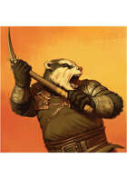 Colour card art - character: humanoid badger with pick - RPG Stock Art