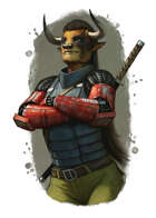 Filler spot colour - character: minotaur mercenary - RPG Stock Art