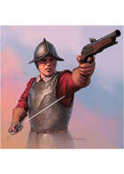 Colour card art - character: soldier with flintlock - RPG Stock Art